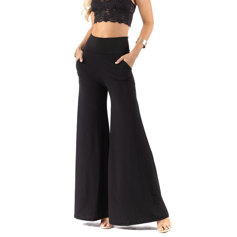 Black High Waisted Palazzo Pants – Wide Leg, Pockets, Flowy & Comfortable